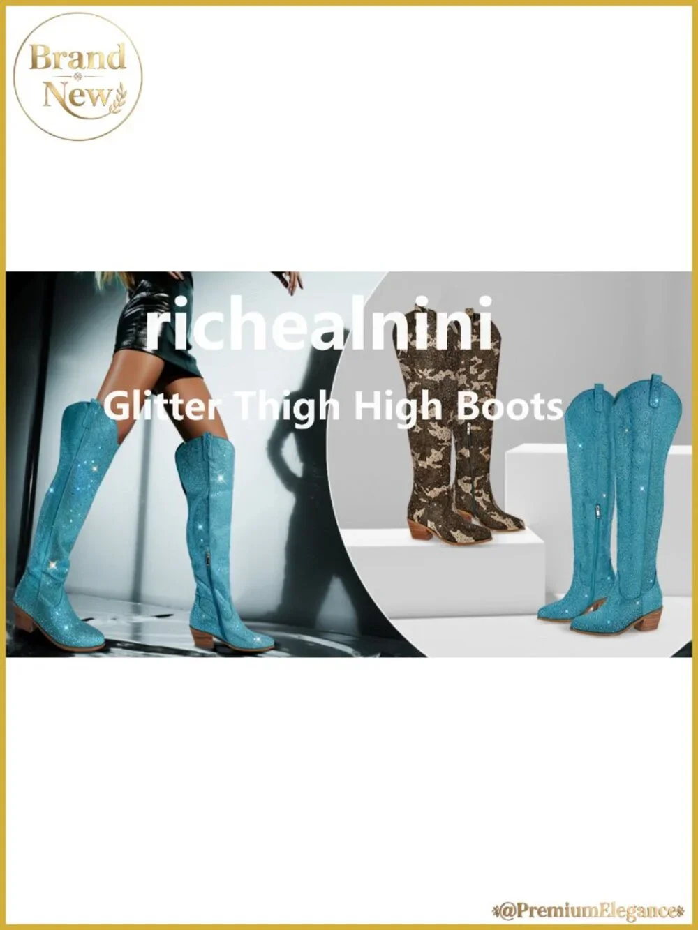 Rhinestone Western Cowboy Over the Knee Thigh High Boots Wide Calf Stretchy